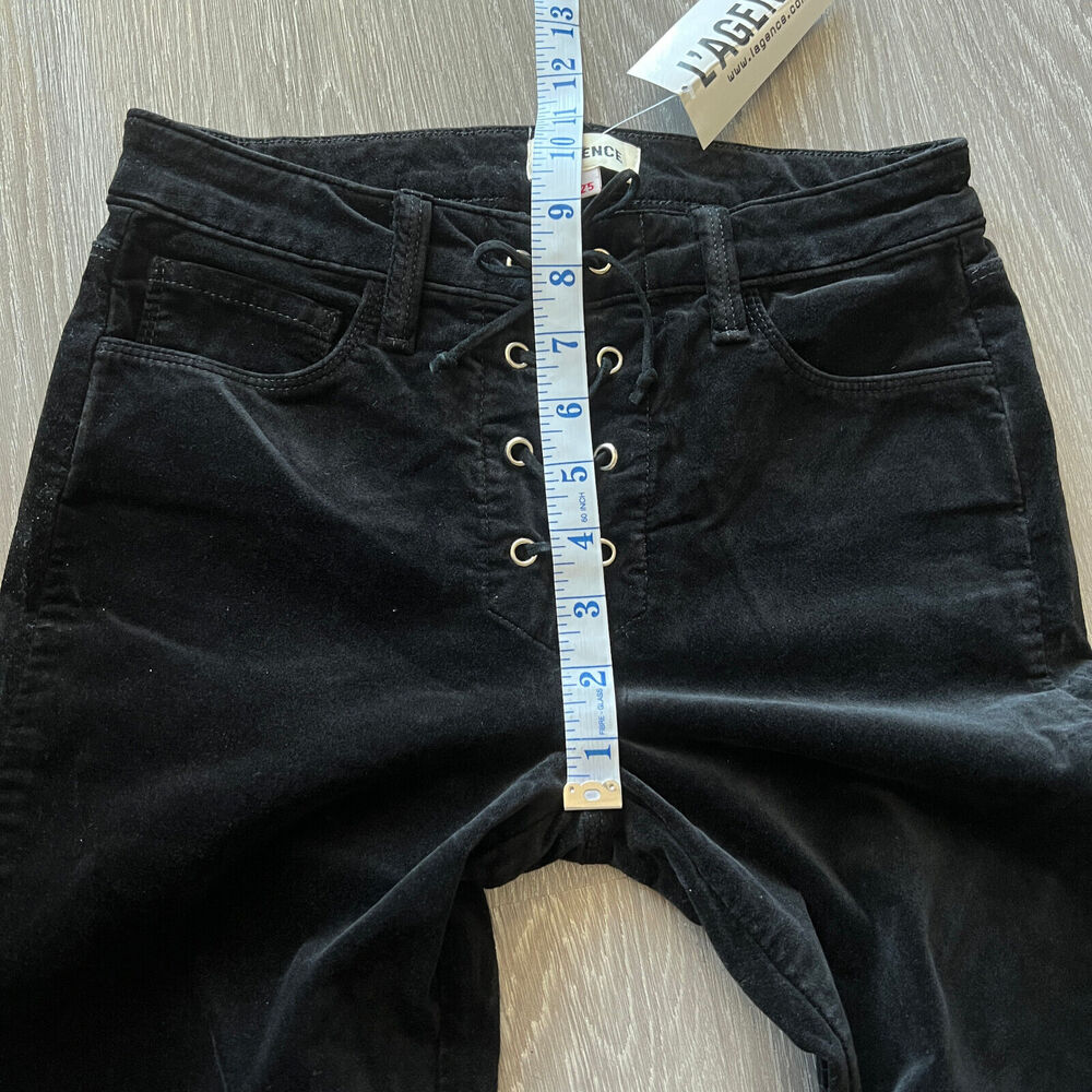 L'Agence Velvet Pants Womens Size 25 With Lace Up Front Black - Picture 5 of 11